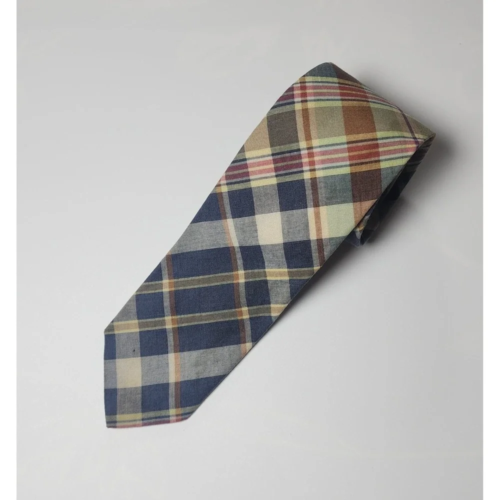 Polo Ralph Lauren Men's Tie Blue Brown Made in Italy Cotton Necktie Handmade Vtg